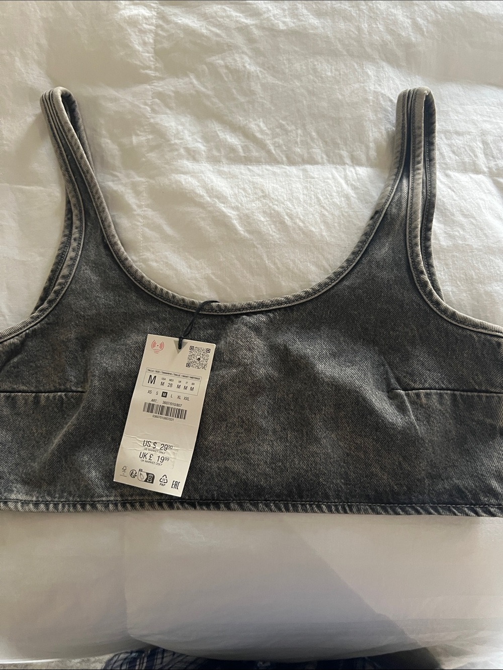 Zara Washed Black Denim Crop Tank Top - Brand